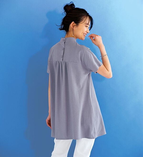 BELLUNA（ベルーナ）の「ヒンヤリ！かのこ素材後ろボタンチュニック（チュニック）」｜パープル