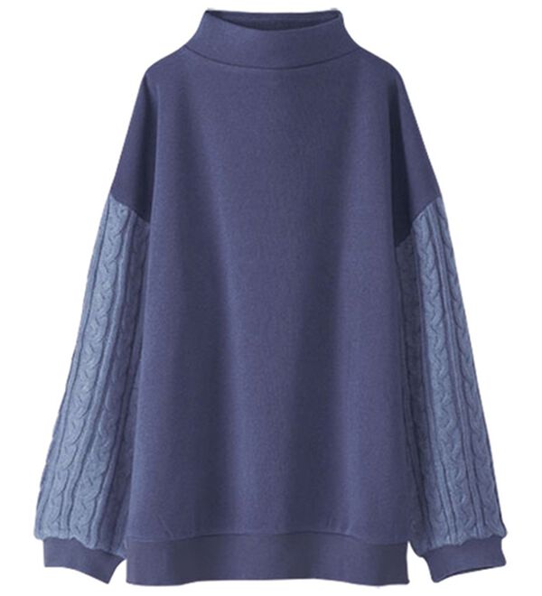 BELLUNA（ベルーナ）の「ケーブルニット使いプルオーバー（カットソー）」｜スモークパープル(袖)