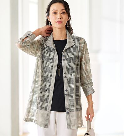 BELLUNA（ベルーナ）の「夏のお出かけにこれ一枚！シアーチェック素材ジャケット（その他ジャケット）」
