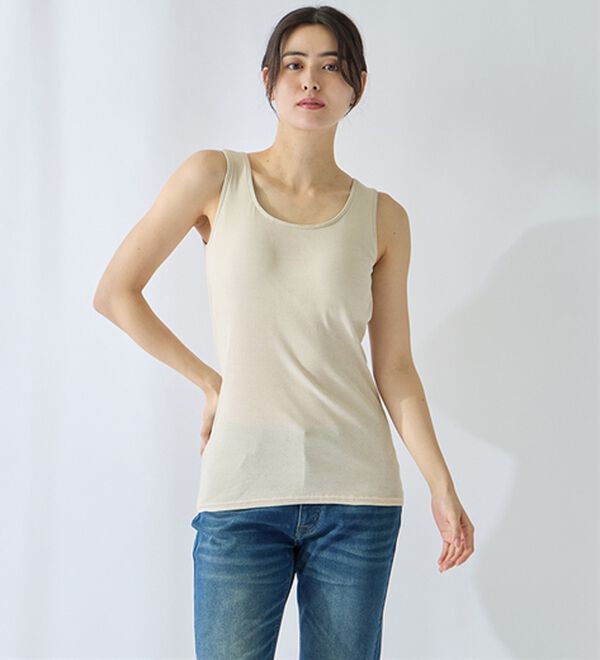 LAVIENNE（ラヴィエンヌ）の「【ムレ嫌いさん必見！】綿１００％涼しいカップ付タンクトップ＜さらりラボ＞（肌着・インナーウェア）」｜詳細画像