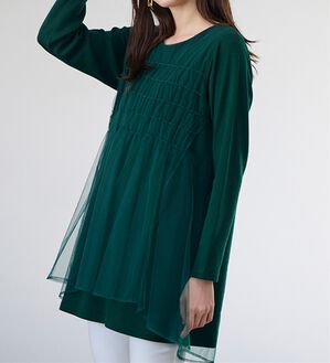RANAN（ラナン）の「ふんわりあったか素材チュール重ねチュニック（チュニック）」｜グリーン