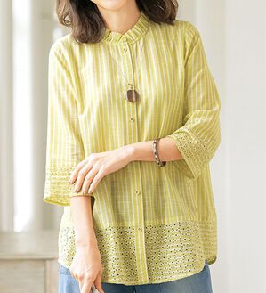 ルフラン（ルフラン）の「花刺しゅうのストライプブラウス（ブラウス）」｜詳細画像