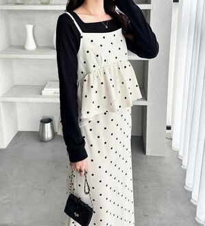 GeeRA（ジーラ）の「楽ちん！ペプラムキャミワンピース（カットソーワンピース）」｜オフ系ドット