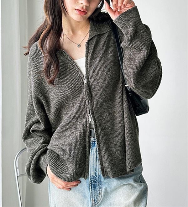 GeeRA（ジーラ）の「ダブルジップニットカーデ（ニットカーディガン）」｜詳細画像