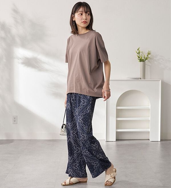 BELLUNA（ベルーナ）の「楊柳サラサラ素材プリントイージーパンツ（フルレングスパンツ）」｜詳細画像