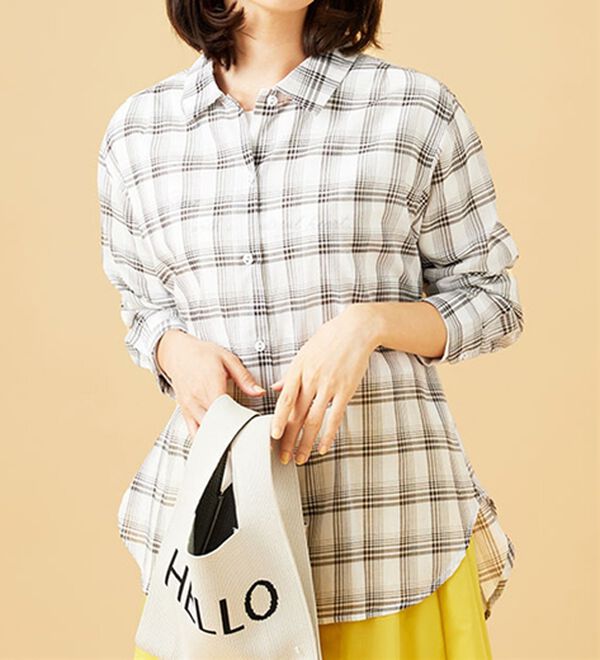 BELLUNA（ベルーナ）の「涼やか綿１００％シアー素材チェックシャツ（チュニック）」｜詳細画像