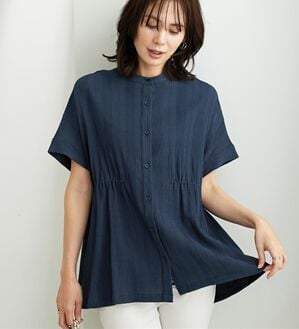 BELLUNA（ベルーナ）の「シアージャカード素材ペプラムチュニック（チュニック）」｜ネイビー