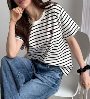 GeeRA（ジーラ）の「【ＵＳ．ＰＯＬＯ．ＡＳＳＮ】接触冷感ワンポイント刺繍Ｔシャツ（Tシャツ）」｜ボーダー