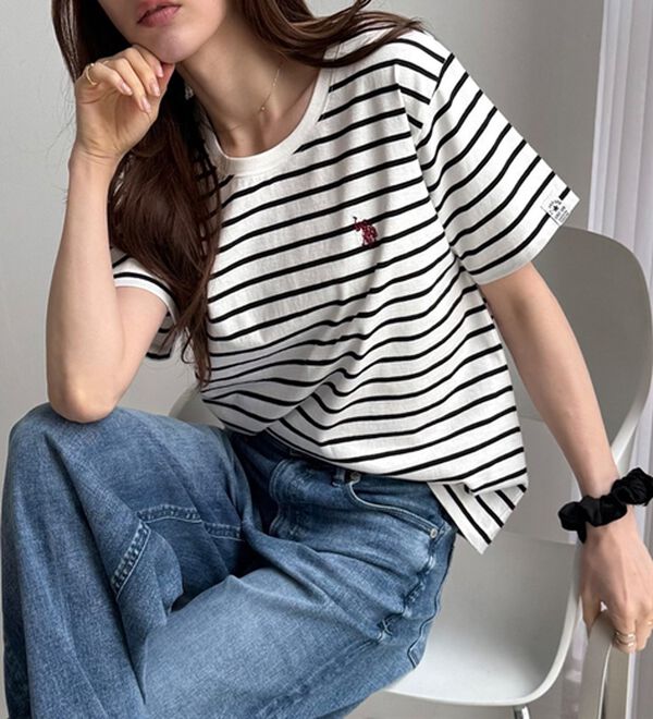 GeeRA（ジーラ）の「【ＵＳ．ＰＯＬＯ．ＡＳＳＮ】接触冷感ワンポイント刺繍Ｔシャツ（Tシャツ）」｜ボーダー