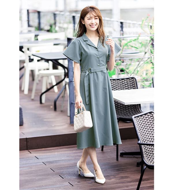 alotta（アロッタ）の「ベルト付オープンカラーフレアーワンピース（その他ワンピース）」｜詳細画像