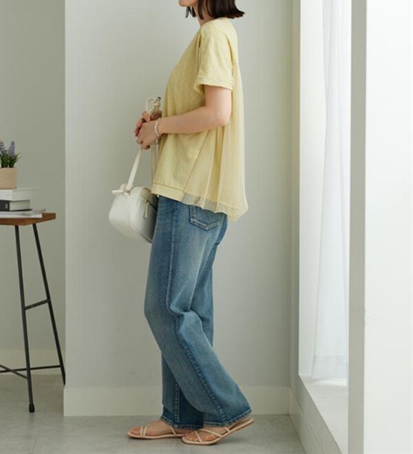 BELLUNA（ベルーナ）の「ジャカード素材チュール重ねプルオーバー（カットソー）」｜詳細画像