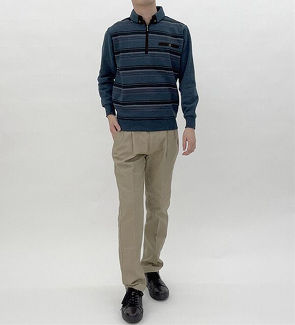 「＜ニコル　モリソン＞暖か衿デザイントレーナー　ボーダー（メンズトレーナー）」｜詳細画像