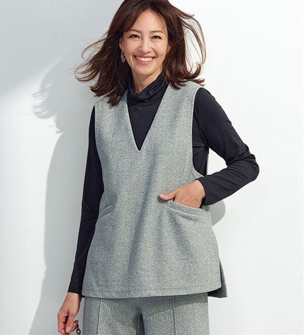 BELLUNA（ベルーナ）の「【セットアップ対応】ウールライク素材Ｖネックべスト（ベスト）」｜詳細画像