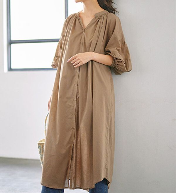 綿100％袖ボリュームシャツワンピース - ベルーナ【公式】 