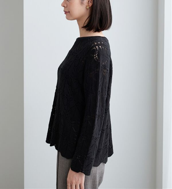BELLUNA（ベルーナ）の「リボン柄透かし編ニットプルオーバー（ニット・セーター）」｜詳細画像