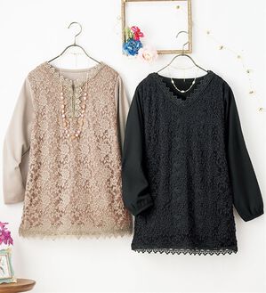 ルフラン（ルフラン）の「【２色組】きちんと見えの裏起毛レースブラウス（ブラウス）」｜2色組