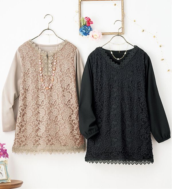 ルフラン（ルフラン）の「【２色組】きちんと見えの裏起毛レースブラウス（ブラウス）」｜2色組