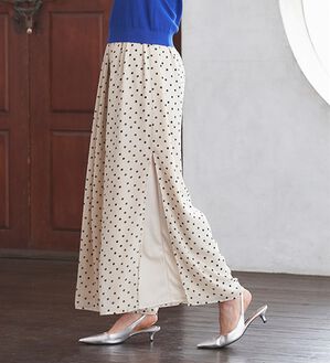 RANAN（ラナン）の「ひんやり！サイドスリットシフォンパンツ（フルレングスパンツ）」｜ベージュ系ドット