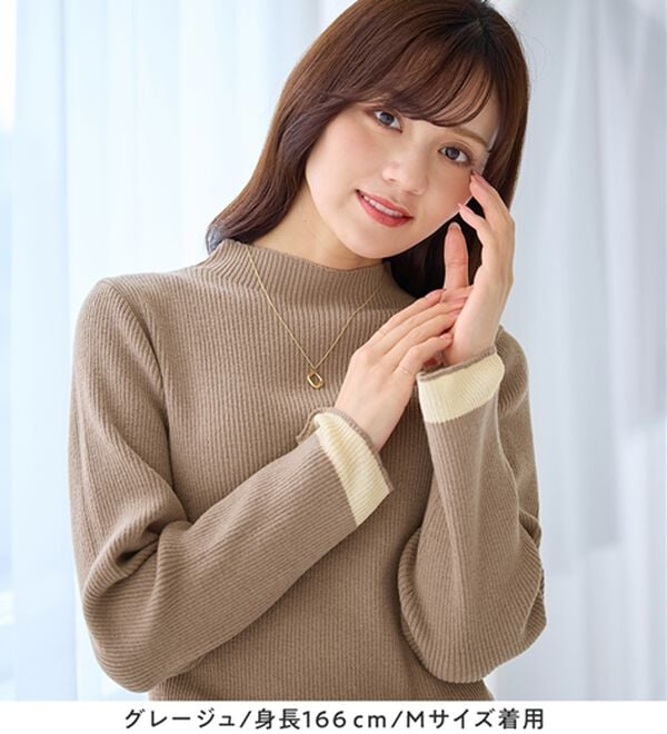 alotta（アロッタ）の「パチパチしにくい！洗える袖シアー切替ニットプルオーバー（ニット・セーター）」｜詳細画像