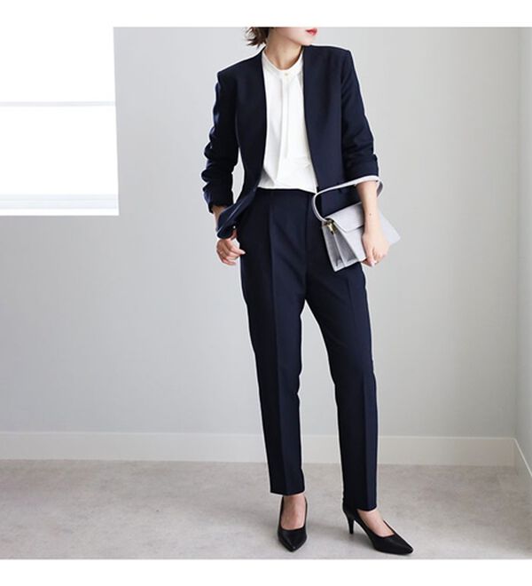 2点セット】洗えるノーカラージャケットパンツセットアップ  