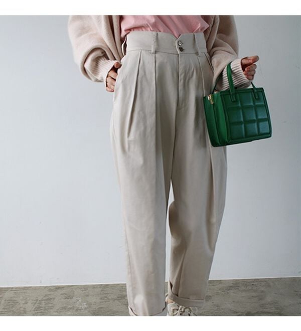 GeeRA（ジーラ）の「ハイウエストタックデザインチノパンツ（フルレングスパンツ）」｜詳細画像