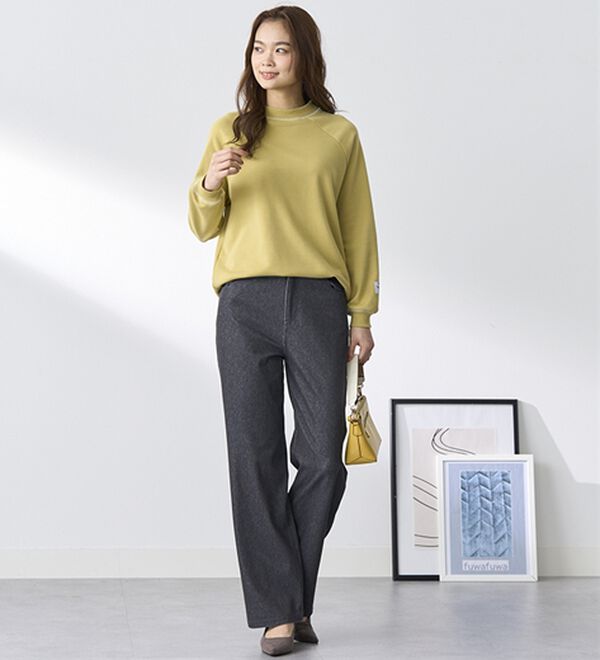 BELLUNA（ベルーナ）の「【選べる裏側】ぐん伸びニットデニムワイドパンツ（フルレングスパンツ）」｜詳細画像