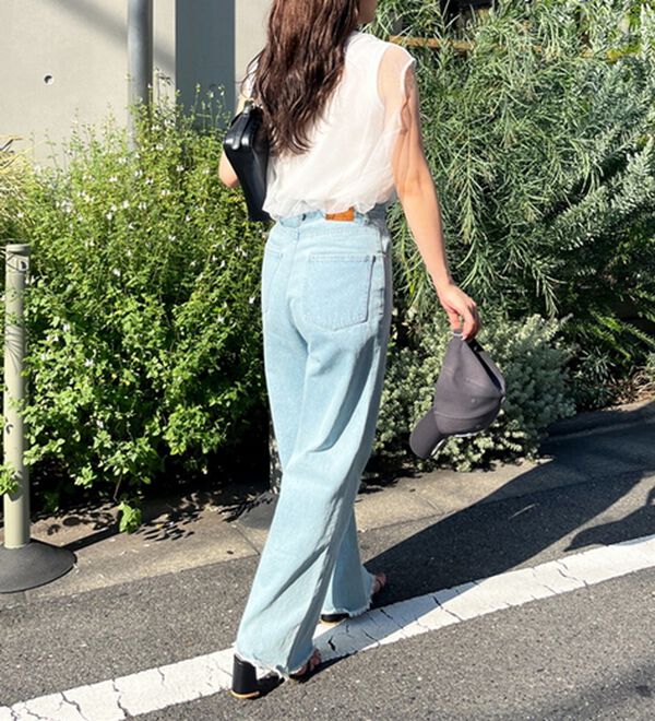 GeeRA（ジーラ）の「オリジナルパッチハイウエストデニム（ワイドパンツ・ガウチョ）」｜詳細画像