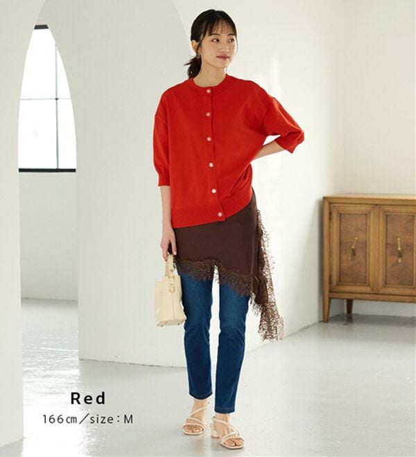 BELLUNA（ベルーナ）の「【快適Ｌａｂ．】洗える！軽い！５分袖ニットカーディガン（ニットカーディガン）」｜詳細画像