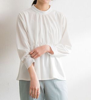 Pierrot（ピエロ）の「ハイネックギャザーTブラウス（ブラウス）」｜詳細画像