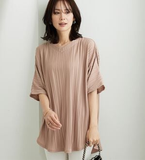 BELLUNA（ベルーナ）の「ゆったり快適プリーツチュニック（チュニック）」｜ピンクベージュ