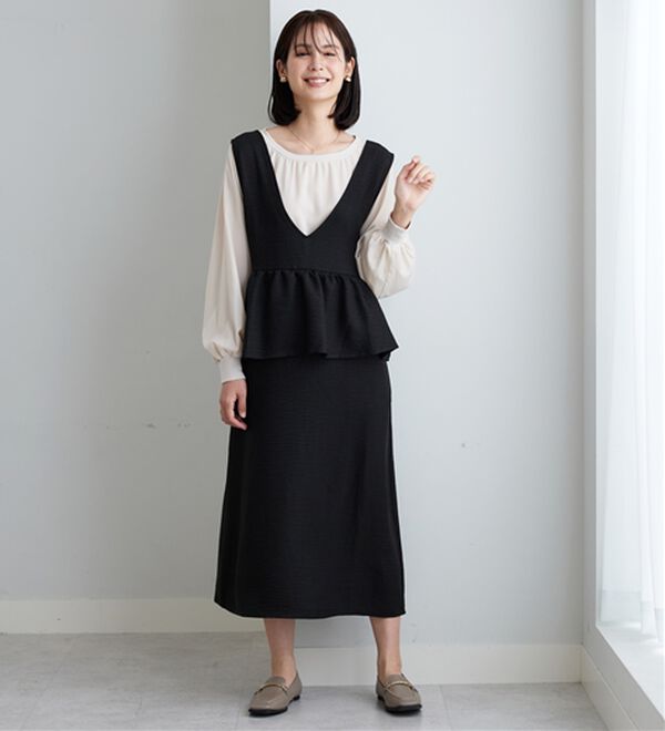 BELLUNA（ベルーナ）の「体型カバー！ペプラムジャンパースカート（ジャンパースカート）」｜詳細画像
