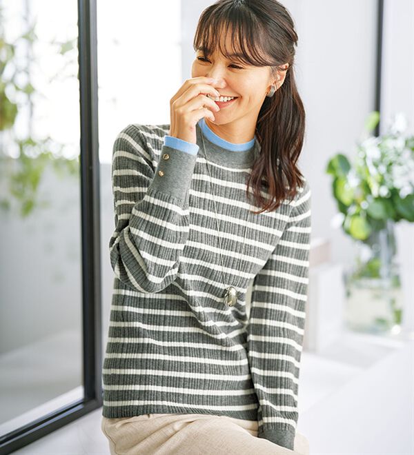 BELLUNA（ベルーナ）の「衿＆袖配色リブニットプルオーバー（ニット・セーター）」｜詳細画像