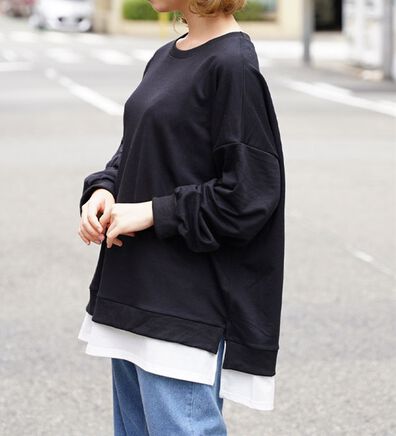 A HAPPY MARILYN（アハッピーマリリン）の「【Ｌ～１０Ｌ】ゆるっと楽ちん！着ぶくれ回避の　重ね着風　ミニ裏毛　プルオーバー（カットソー）」