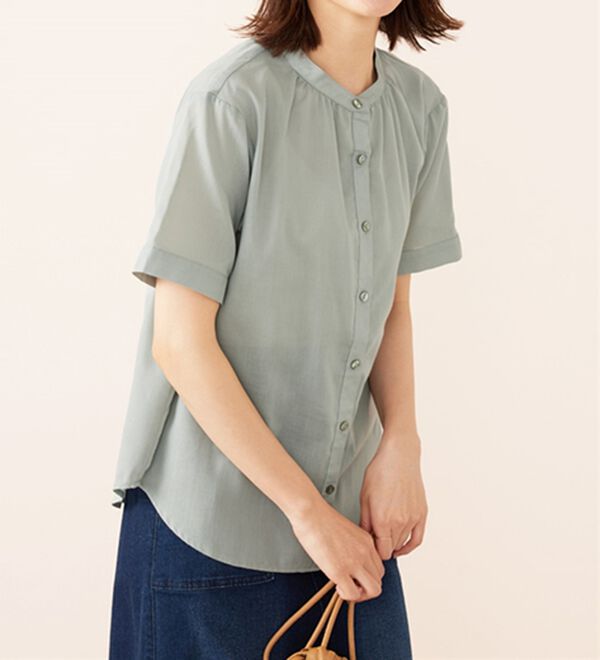 BELLUNA（ベルーナ）の「ギャザー使いバンドカラーブラウス（ブラウス）」｜詳細画像