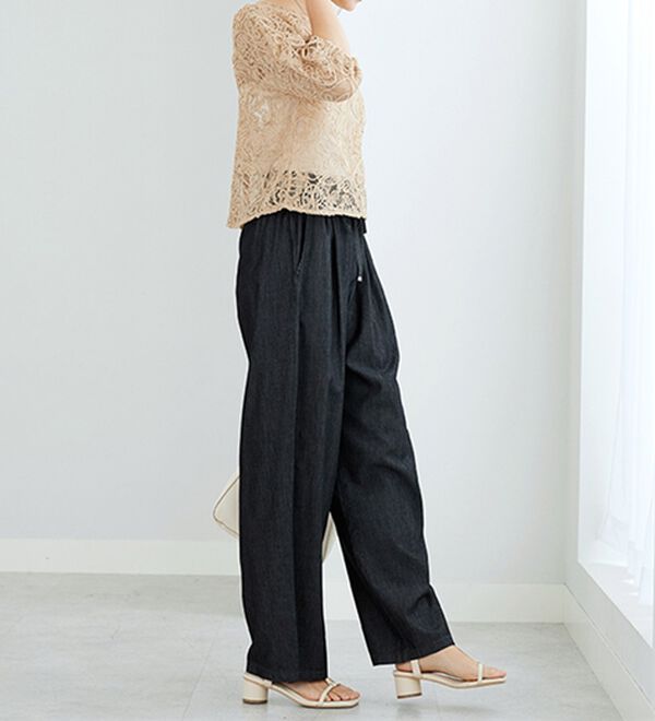 GeeRA（ジーラ）の「【接触冷感】穿いて感激！キレイ見えする楽ちんワイドデニムパンツ（ワイドパンツ・ガウチョ）」｜詳細画像