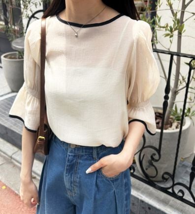 GeeRA（ジーラ）の「前後２ＷＡＹ配色パイピング５分袖ブラウス（ブラウス）」