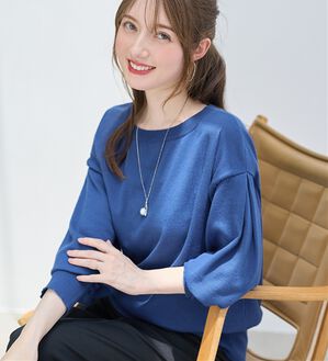alotta（アロッタ）の「＜洗える＞柔らか綿タッチ！秋これ１枚パフ袖ニット（ニット・セーター）」｜ダークブルー