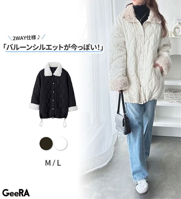 GeeRA（ジーラ）の「衿ボアミドル丈バルーンキルティングブルゾン（ブルゾン）」｜詳細画像