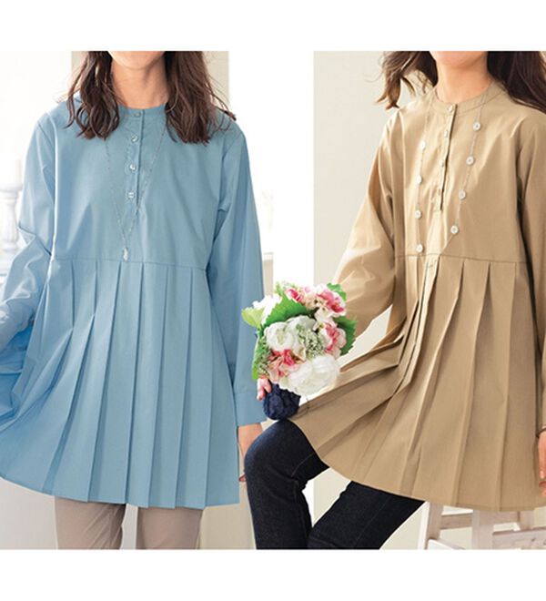 ルフラン（ルフラン）の「【２色組】お手入れ簡単！プリーツブラウス（ブラウス）」｜2色組