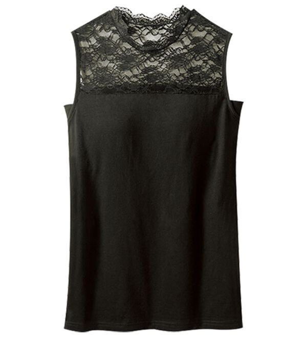 LAVIENNE（ラヴィエンヌ）の「首元レースのカップ付タンクトップ（ブラトップ・カップ付きインナー）」｜ブラック