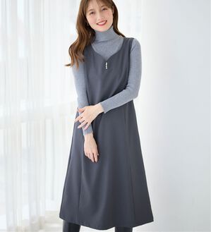 alotta（アロッタ）の「【選べる２丈】すらっと上品見えパール付ジャンパースカート（ジャンパースカート）」｜ダークグレー