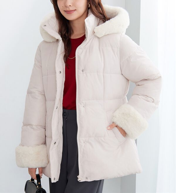 ファー付きミドル丈中綿コート - ベルーナ【公式】