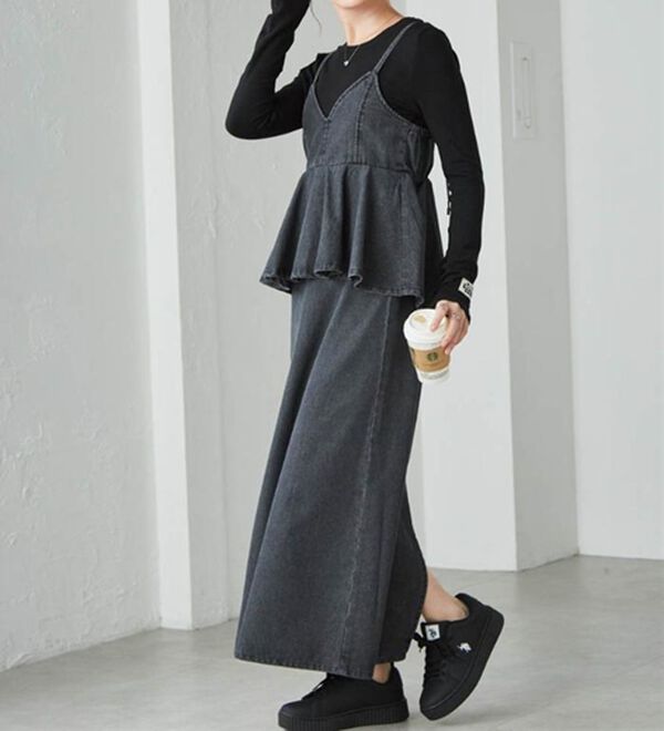 RANAN（ラナン）の「デニムペプラムキャミワンピース（ロングワンピース）」｜詳細画像
