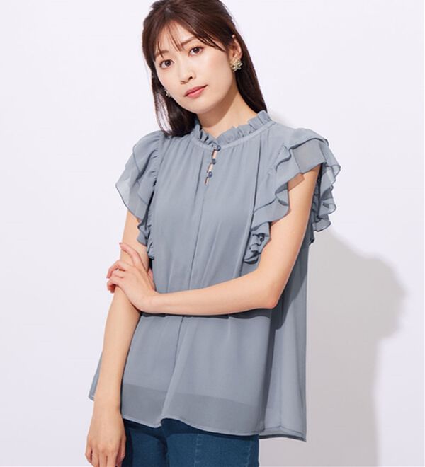 alotta（アロッタ）の「【接触冷感】インナー付フリル使いブラウス（ブラウス）」｜詳細画像