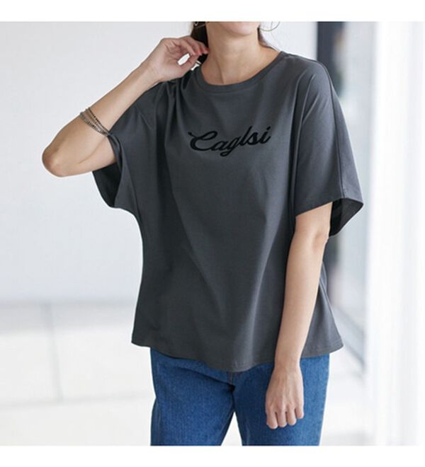 BELLUNA（ベルーナ）の「脱マンネリ！フロッキープリントドルマンＴシャツ（カットソー）」｜詳細画像
