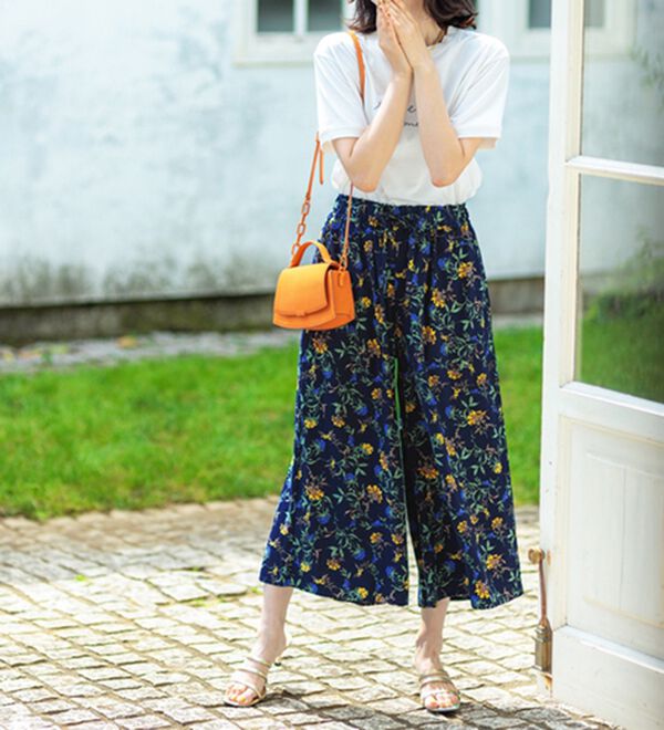 BELLUNA（ベルーナ）の「【接触冷感】レーヨン素材プリントワイドパンツ（ワイドパンツ・ガウチョ）」｜詳細画像