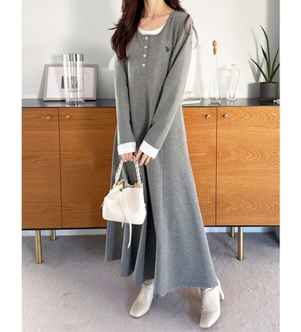 GeeRA（ジーラ）の「【U.S.POLOASSN】レイヤード風ヘンリーネックワンピース（カットソーワンピース）」｜詳細画像