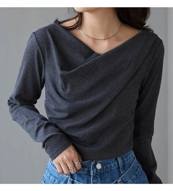 RANAN（ラナン）の「【春色追加】上品ドレープリブロングＴシャツ（カットソー）」｜詳細画像