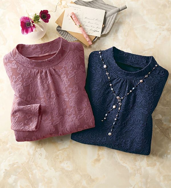 BELLUNA（ベルーナ）の「【２枚組】花柄ジャカードハイネックチュニック（チュニック）」｜詳細画像