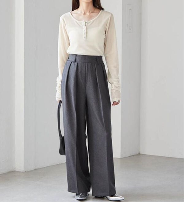 RANAN（ラナン）の「ウール調２タックワイドパンツ（フルレングスパンツ）」｜詳細画像